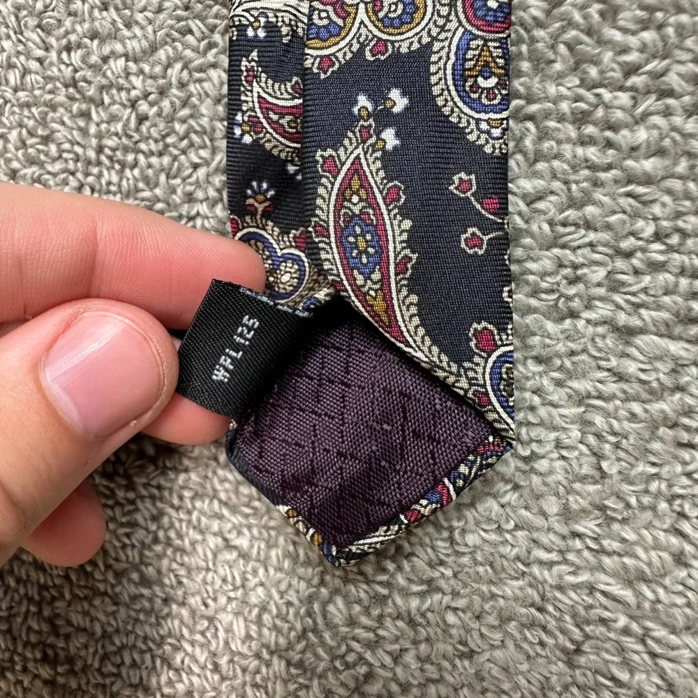 Christian Dior Monsieur Paisley Silk Tie Navy Blue Burgundy Gold USA Made 55in
